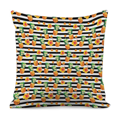 Pineapple And Hibiscus Striped Print Pillow Cover