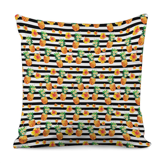 Pineapple And Hibiscus Striped Print Pillow Cover