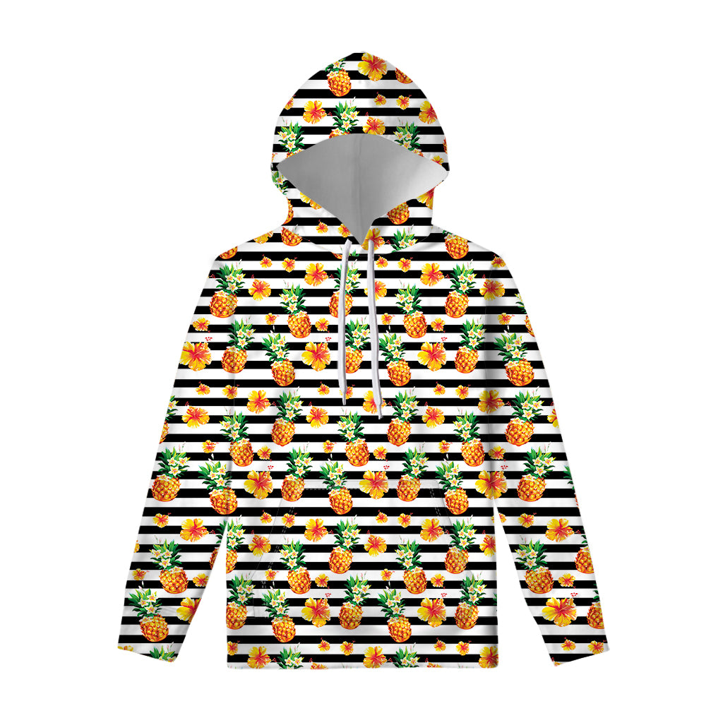Pineapple And Hibiscus Striped Print Pullover Hoodie