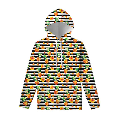 Pineapple And Hibiscus Striped Print Pullover Hoodie
