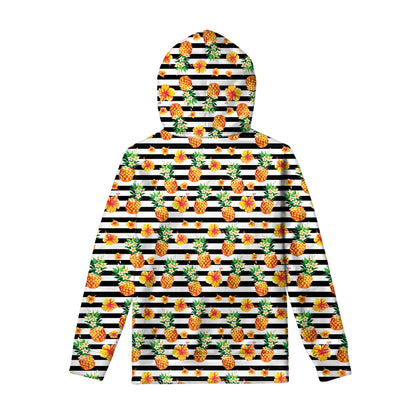 Pineapple And Hibiscus Striped Print Pullover Hoodie