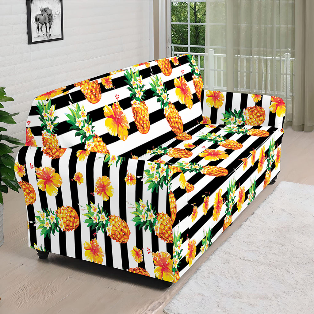 Pineapple And Hibiscus Striped Print Sofa Cover
