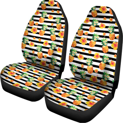 Pineapple And Hibiscus Striped Print Universal Fit Car Seat Covers