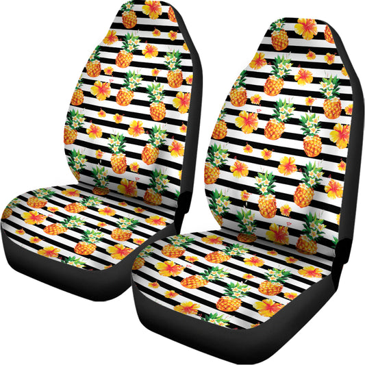 Pineapple And Hibiscus Striped Print Universal Fit Car Seat Covers