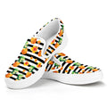 Pineapple And Hibiscus Striped Print White Slip On Sneakers