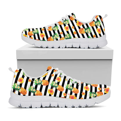 Pineapple And Hibiscus Striped Print White Sneakers