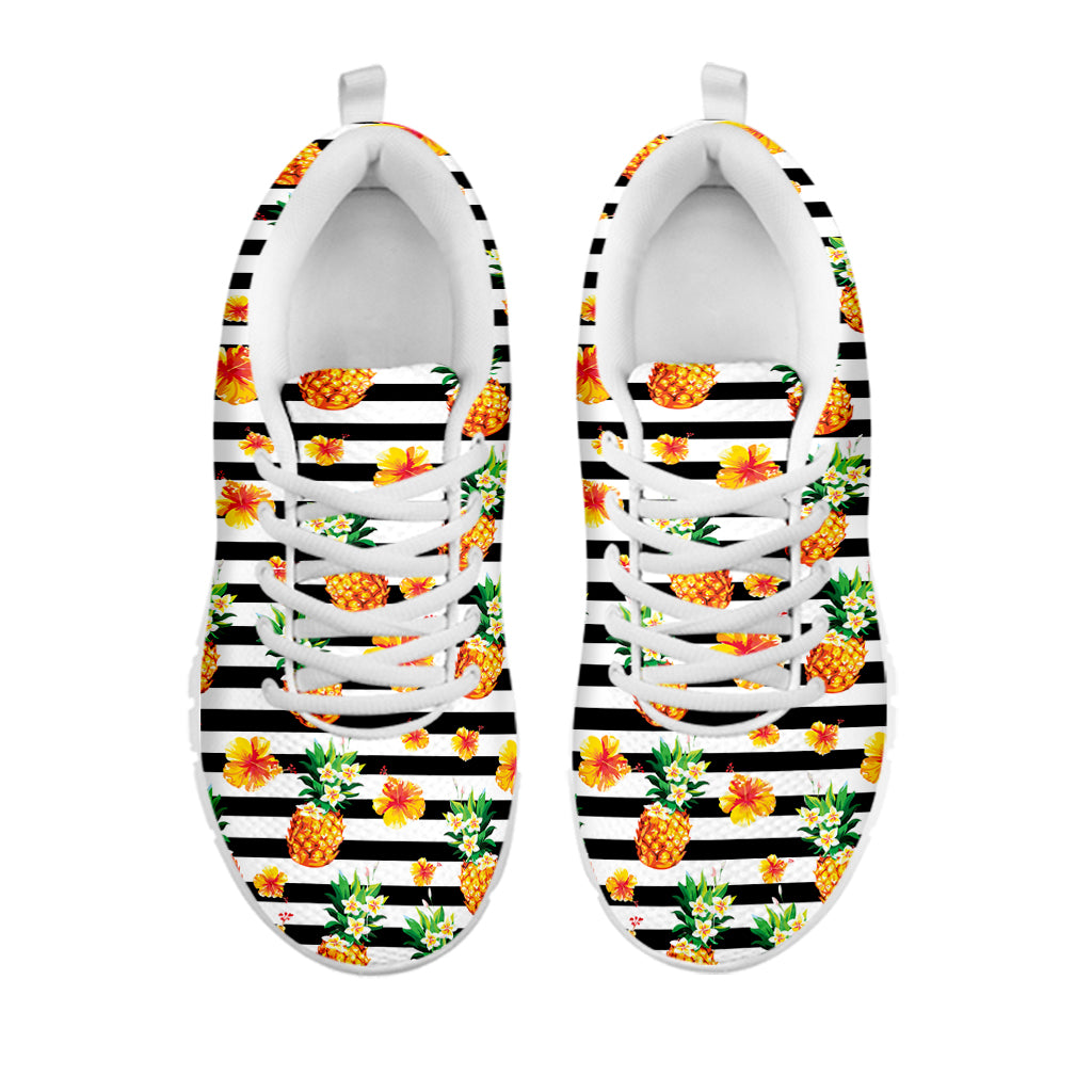 Pineapple And Hibiscus Striped Print White Sneakers