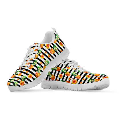Pineapple And Hibiscus Striped Print White Sneakers