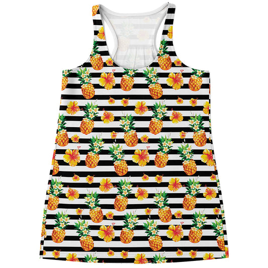 Pineapple And Hibiscus Striped Print Women's Racerback Tank Top