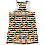 Pineapple And Hibiscus Striped Print Women's Racerback Tank Top
