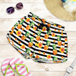 Pineapple And Hibiscus Striped Print Women's Shorts