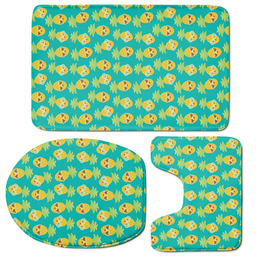 Pineapple Emoji Pattern Print 3 Piece Bath Mat Set