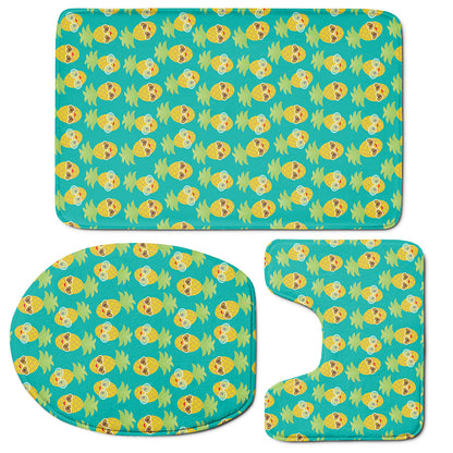 Pineapple Emoji Pattern Print 3 Piece Bath Mat Set
