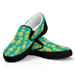 Pineapple Emoji Pattern Print Black Slip On Shoes