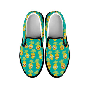 Pineapple Emoji Pattern Print Black Slip On Shoes