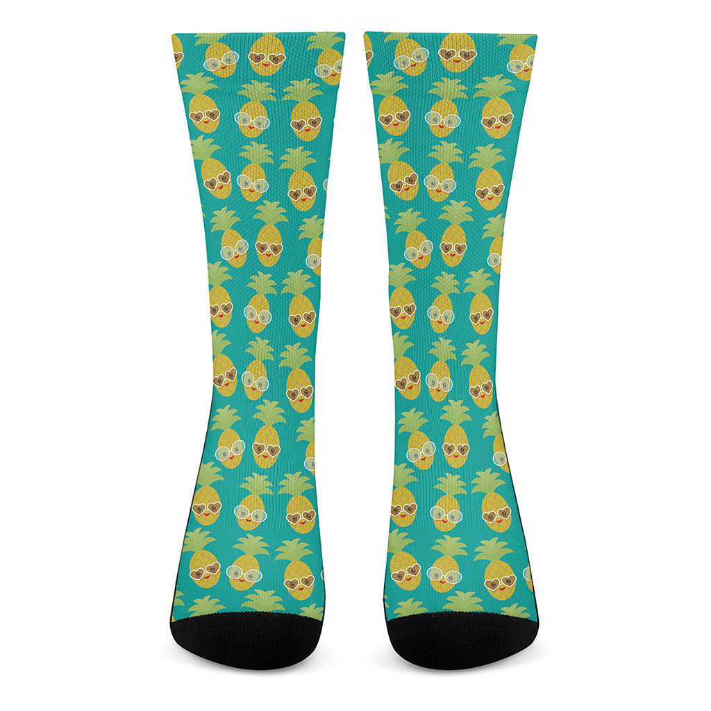 Pineapple Emoji Pattern Print Crew Socks