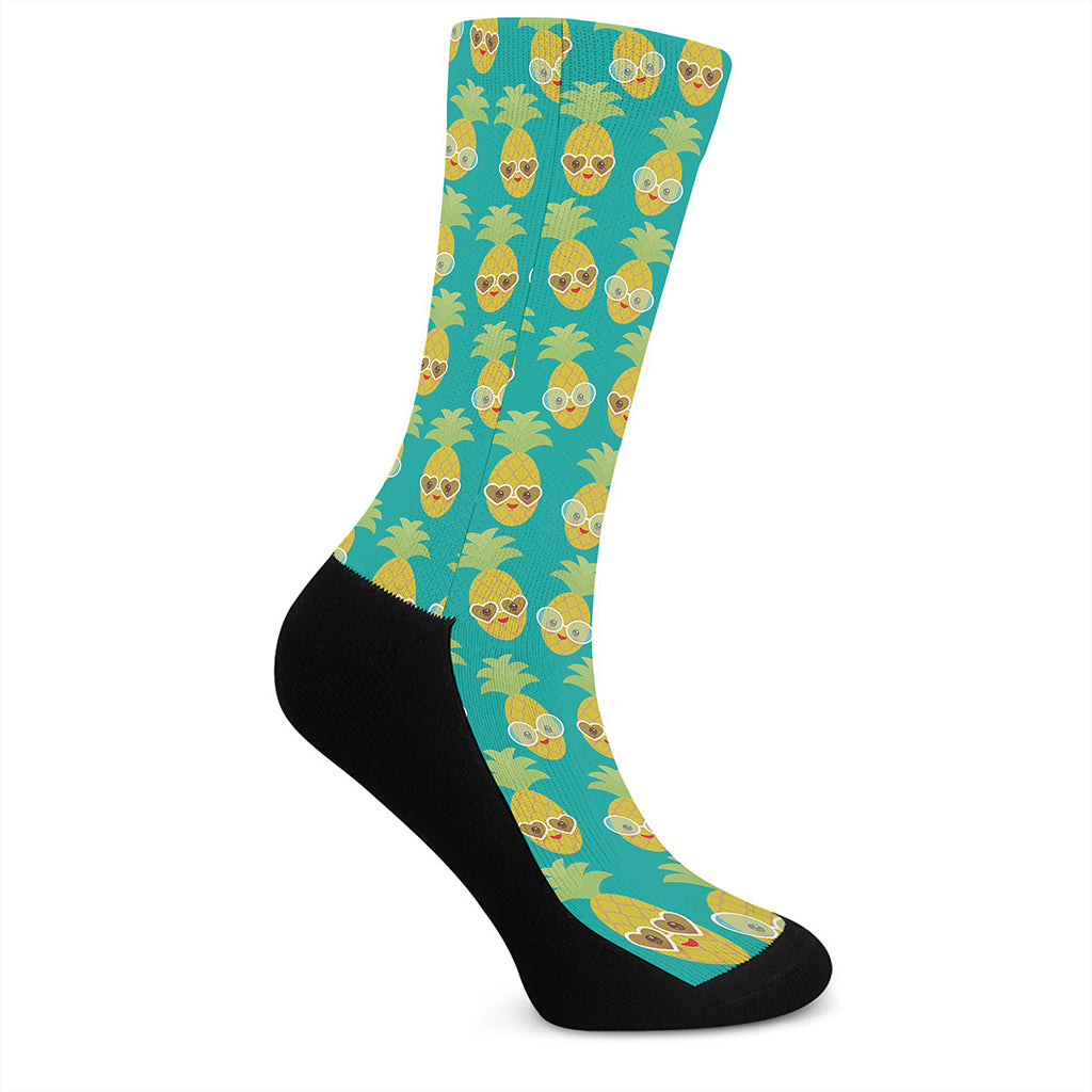 Pineapple Emoji Pattern Print Crew Socks