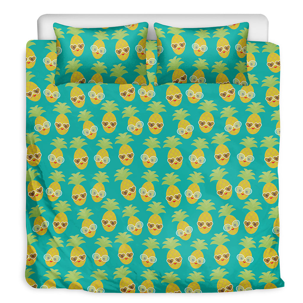 Pineapple Emoji Pattern Print Duvet Cover Bedding Set