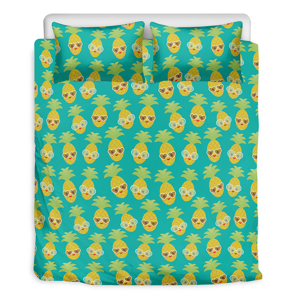 Pineapple Emoji Pattern Print Duvet Cover Bedding Set