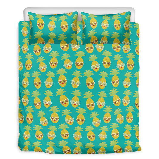 Pineapple Emoji Pattern Print Duvet Cover Bedding Set