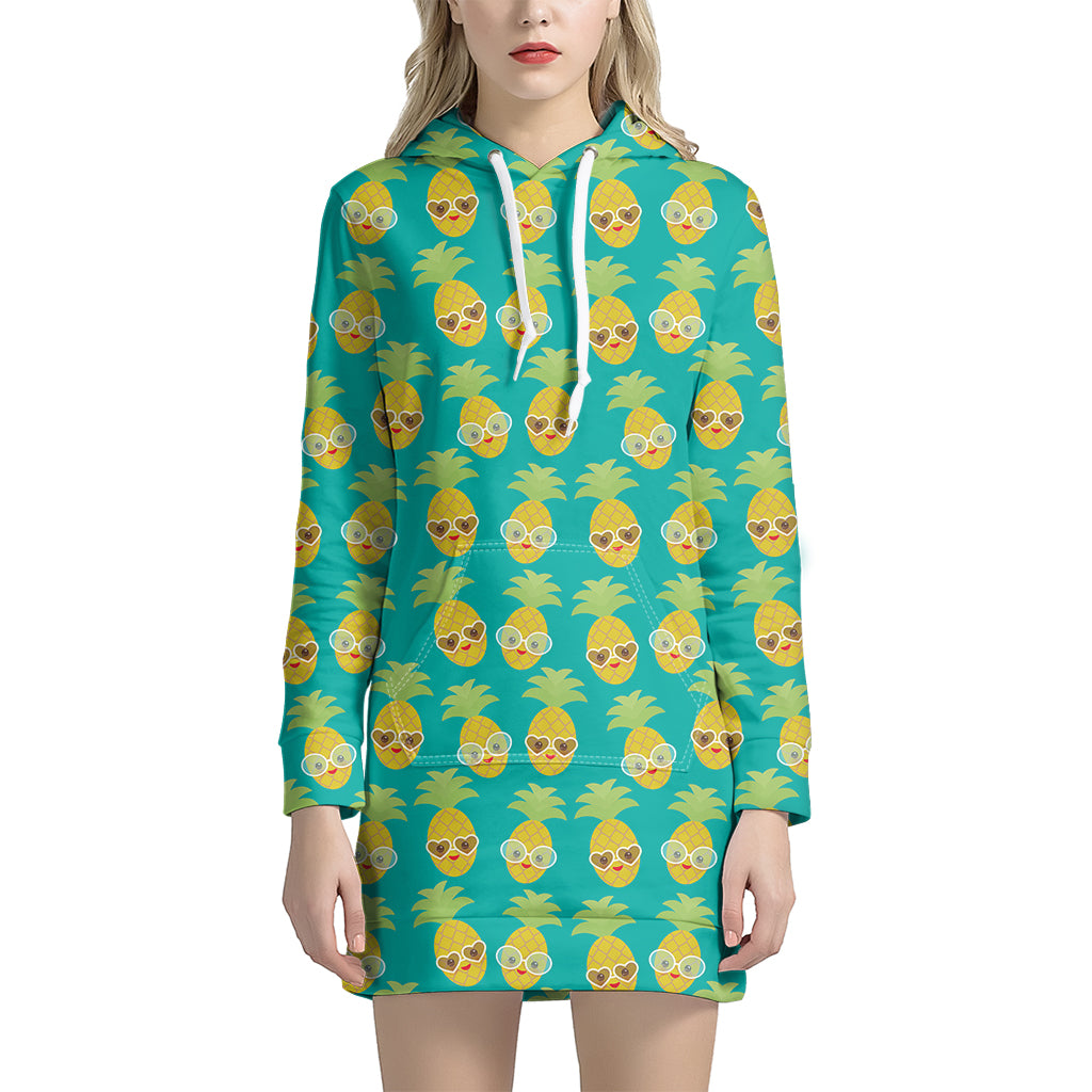 Pineapple Emoji Pattern Print Hoodie Dress