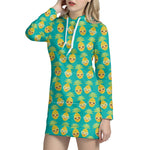 Pineapple Emoji Pattern Print Hoodie Dress