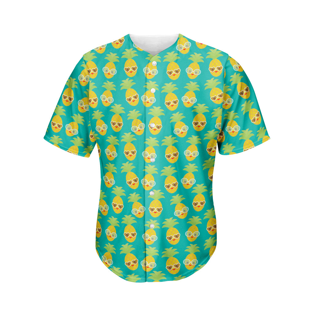 Pineapple Emoji Pattern Print Men's Baseball Jersey