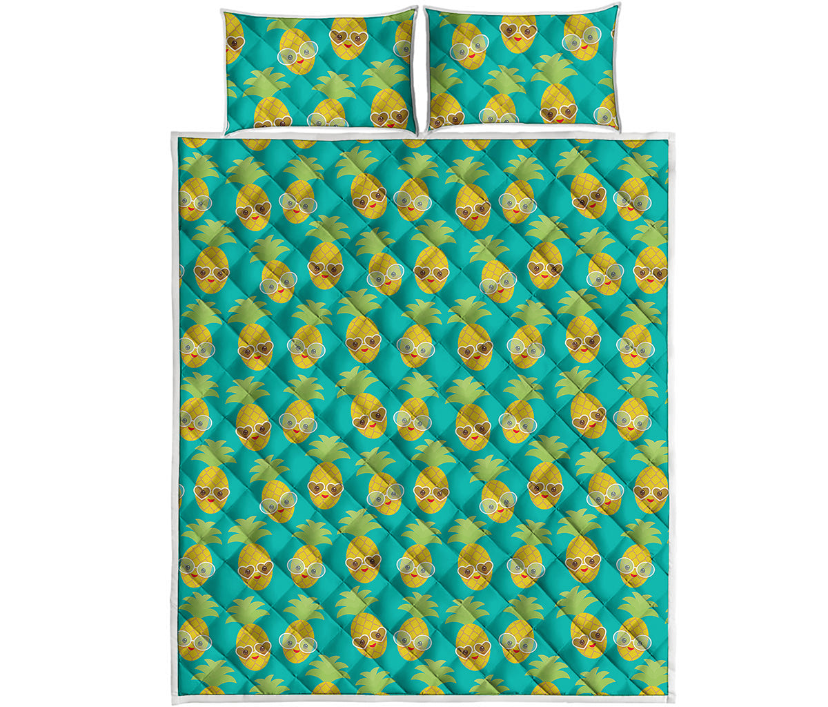 Pineapple Emoji Pattern Print Quilt Bed Set
