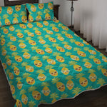 Pineapple Emoji Pattern Print Quilt Bed Set