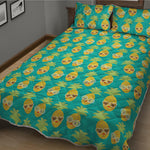 Pineapple Emoji Pattern Print Quilt Bed Set