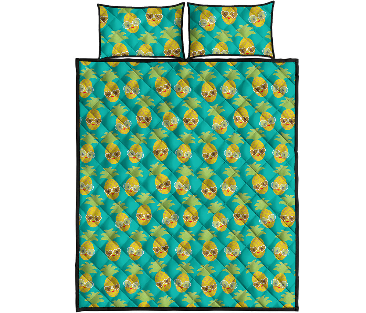 Pineapple Emoji Pattern Print Quilt Bed Set