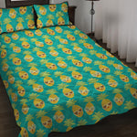 Pineapple Emoji Pattern Print Quilt Bed Set