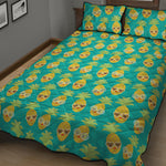 Pineapple Emoji Pattern Print Quilt Bed Set