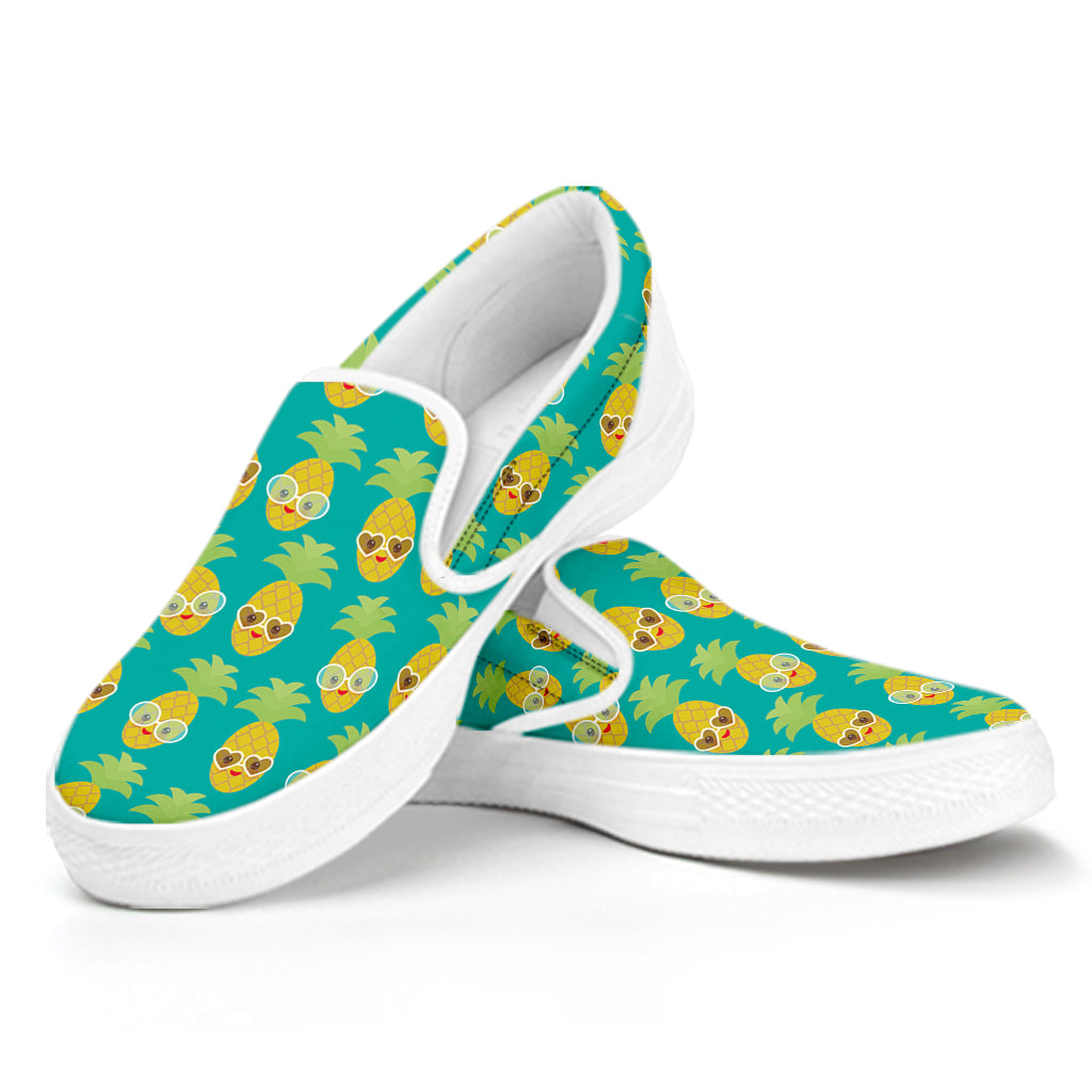 Pineapple Emoji Pattern Print White Slip On Shoes