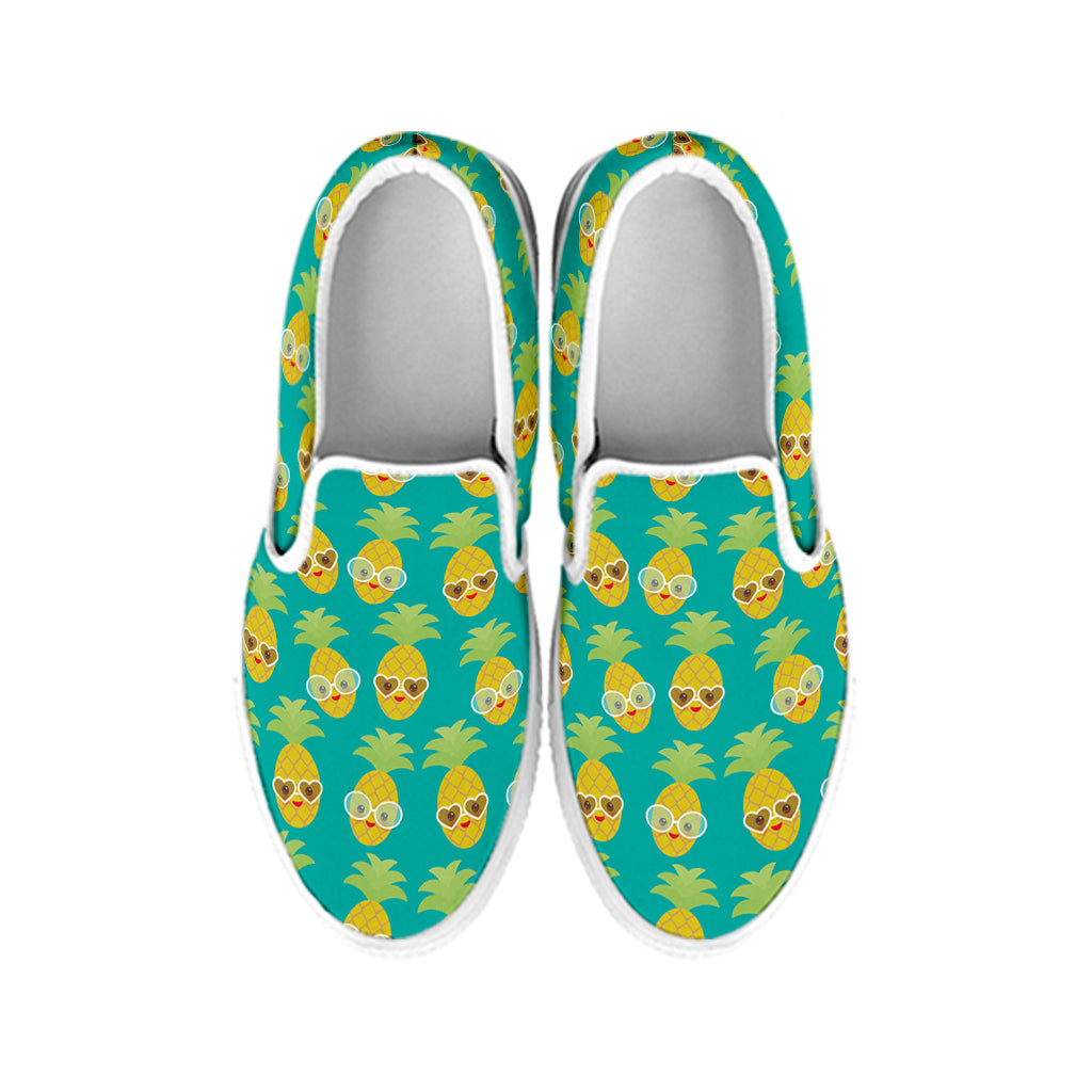 Pineapple Emoji Pattern Print White Slip On Shoes