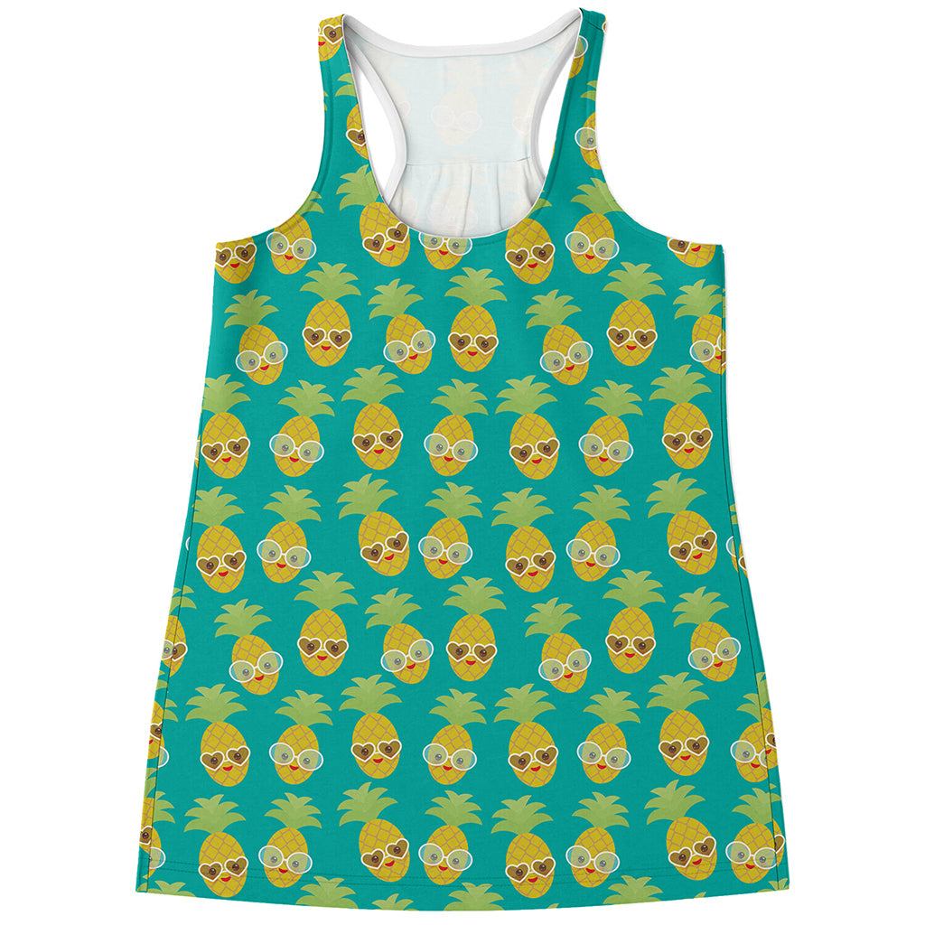 Pineapple Emoji Pattern Print Women's Racerback Tank Top