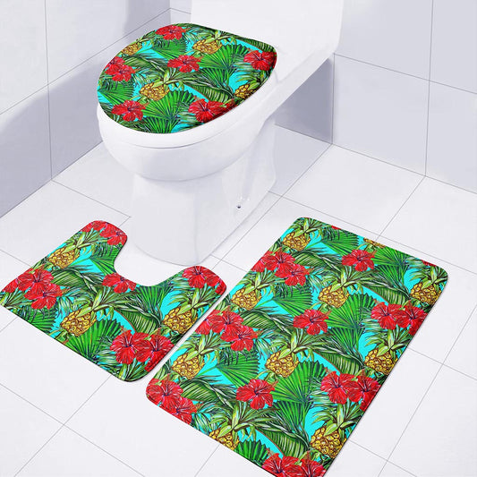 Pineapple Hibiscus Hawaii Pattern Print 3 Piece Bath Mat Set
