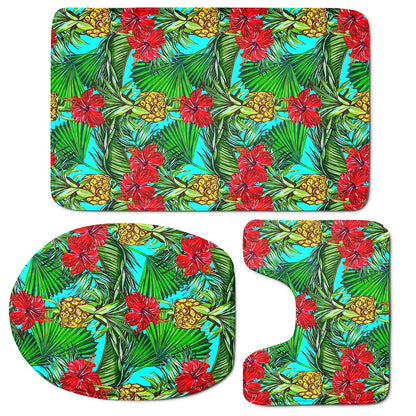 Pineapple Hibiscus Hawaii Pattern Print 3 Piece Bath Mat Set