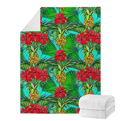 Pineapple Hibiscus Hawaii Pattern Print Blanket