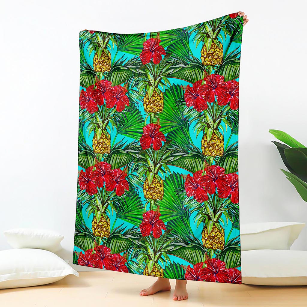 Pineapple Hibiscus Hawaii Pattern Print Blanket
