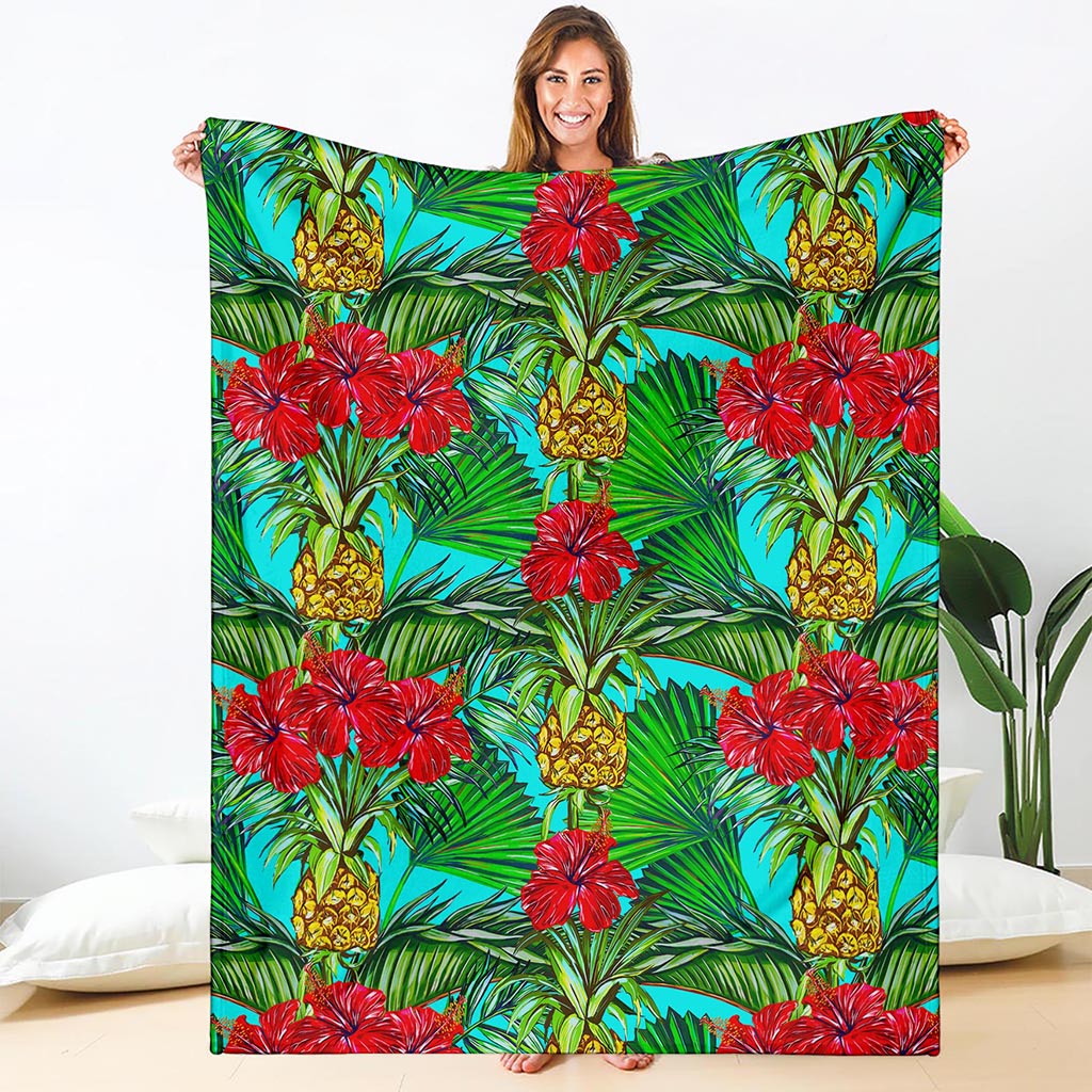 Pineapple Hibiscus Hawaii Pattern Print Blanket