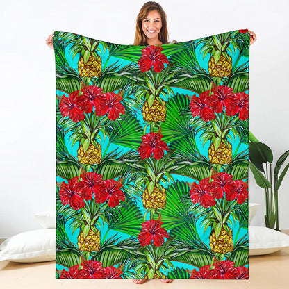 Pineapple Hibiscus Hawaii Pattern Print Blanket