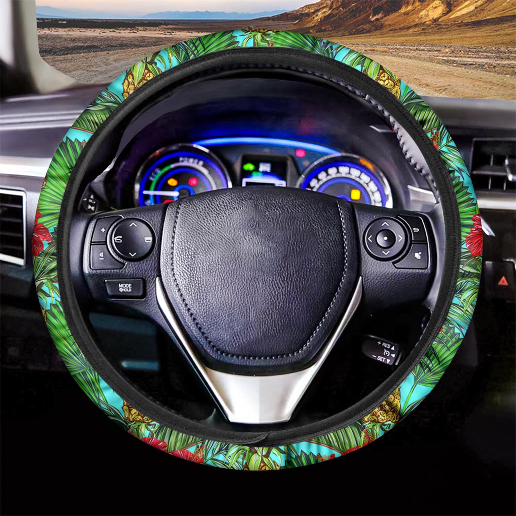 Pineapple Hibiscus Hawaii Pattern Print Car Steering Wheel Cover