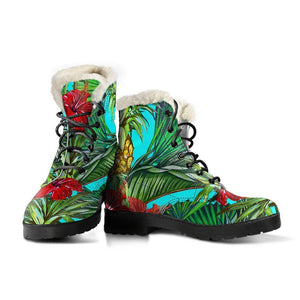 Pineapple Hibiscus Hawaii Pattern Print Comfy Boots GearFrost