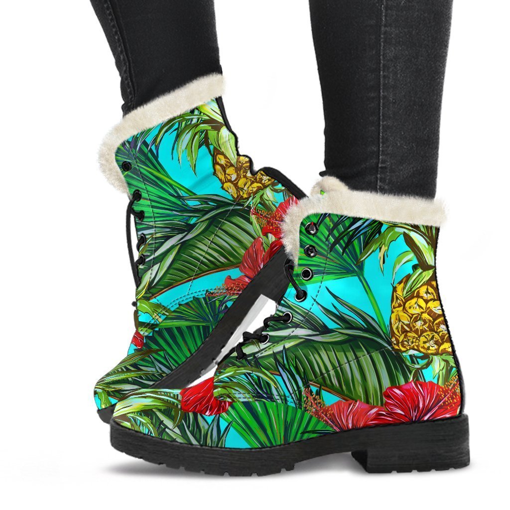 Pineapple Hibiscus Hawaii Pattern Print Comfy Boots GearFrost