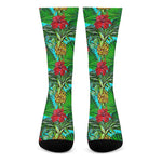 Pineapple Hibiscus Hawaii Pattern Print Crew Socks