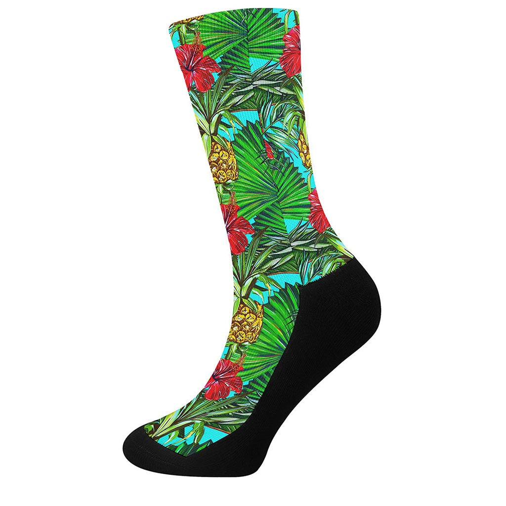 Pineapple Hibiscus Hawaii Pattern Print Crew Socks