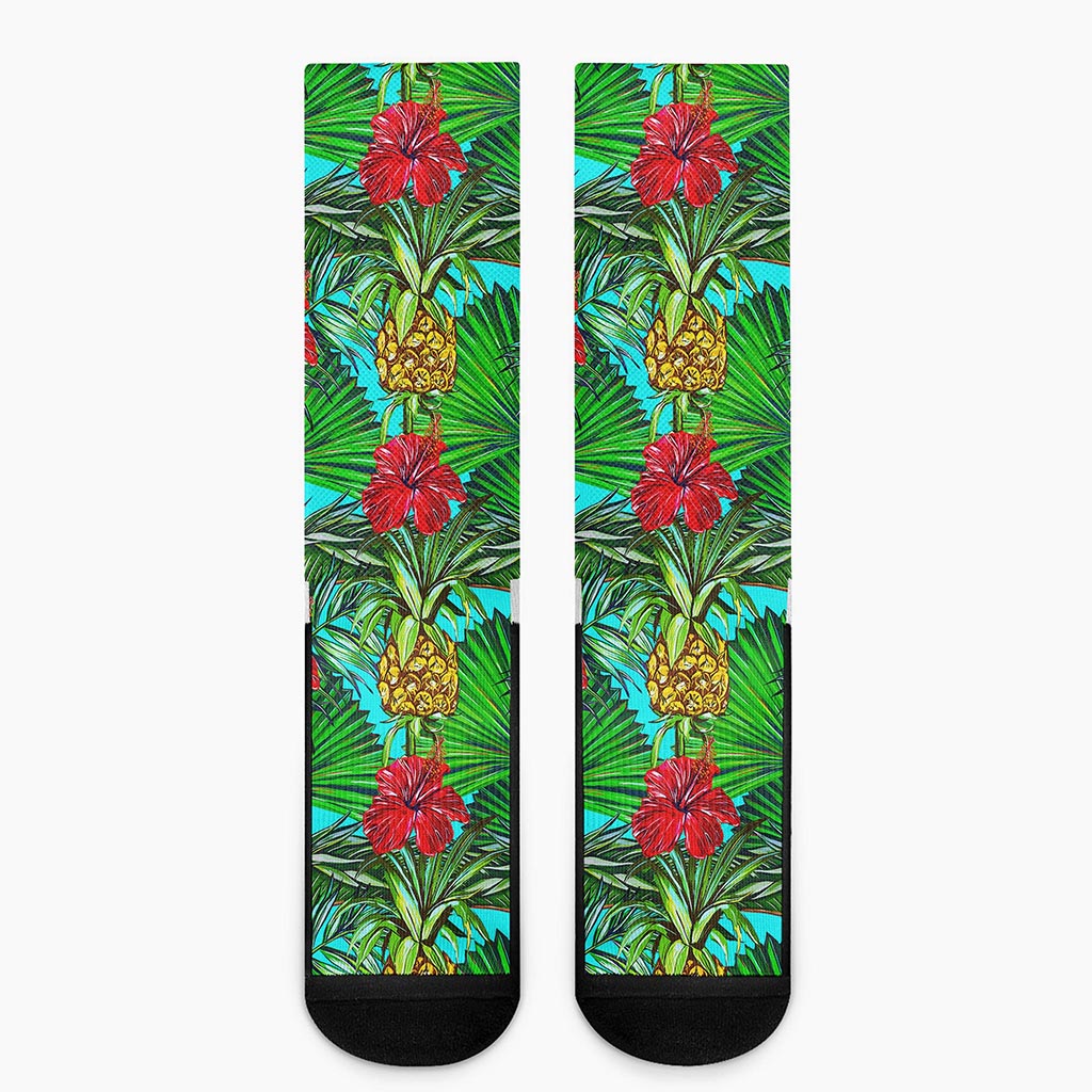 Pineapple Hibiscus Hawaii Pattern Print Crew Socks