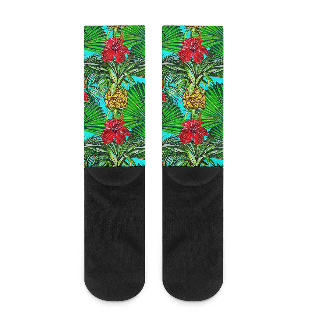 Pineapple Hibiscus Hawaii Pattern Print Crew Socks