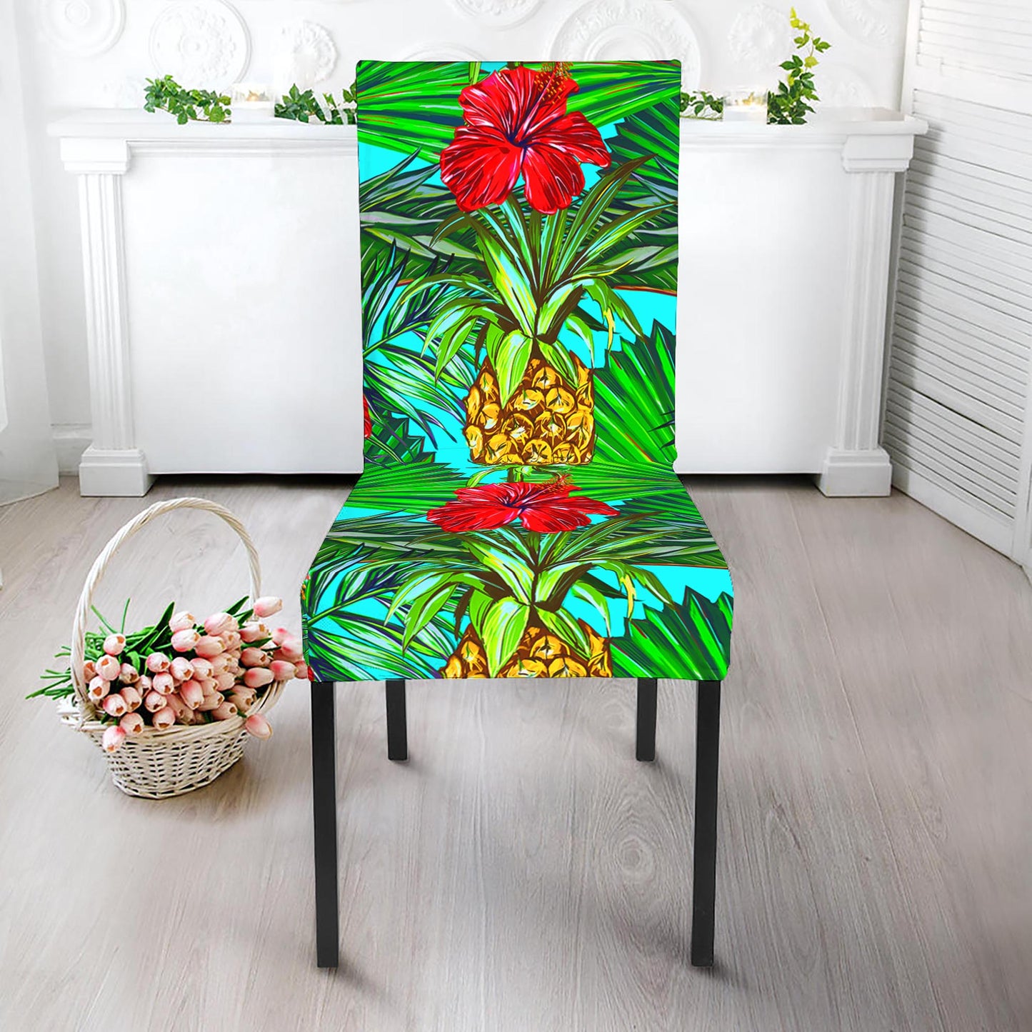 Pineapple Hibiscus Hawaii Pattern Print Dining Chair Slipcover